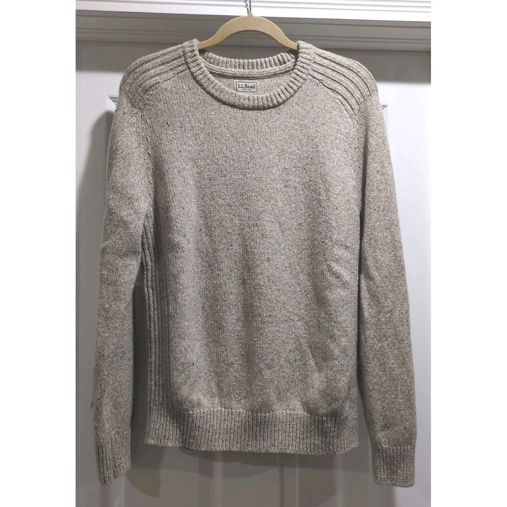 LL Bean Mens Knit Sweater Medium Guernsey Fisherman Beige Heritage Lambs Wool